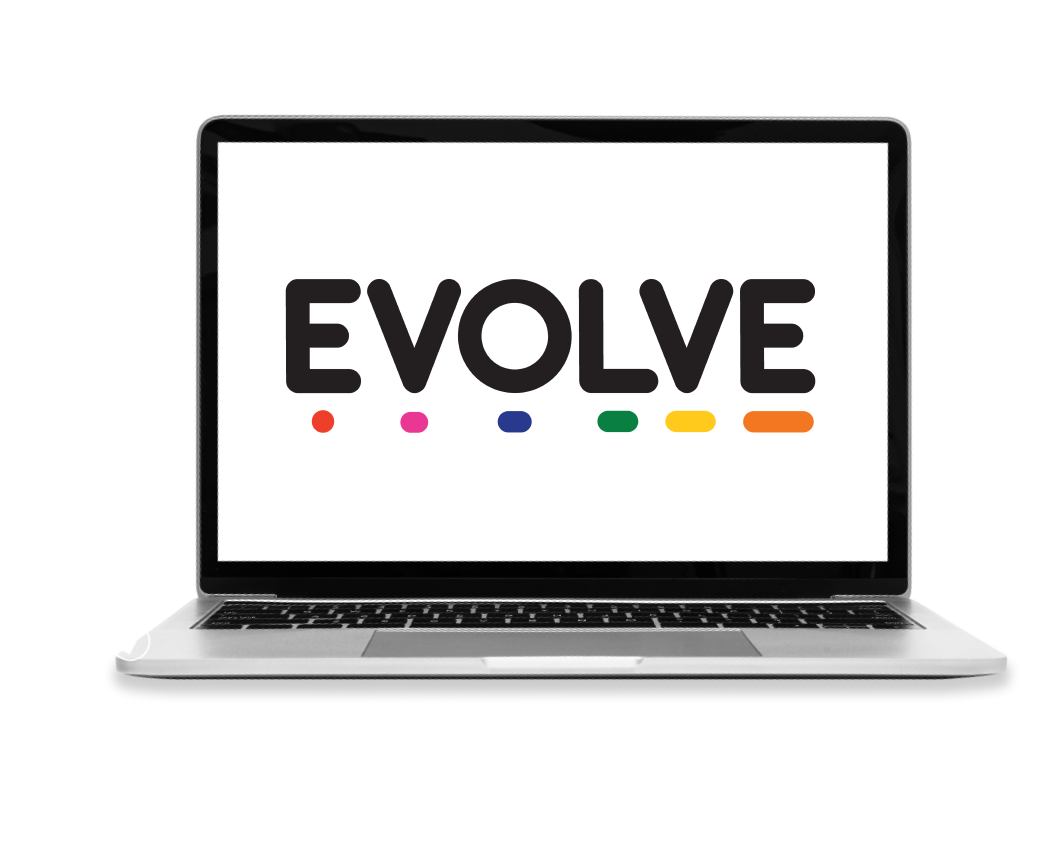 Macbook with EVOLVE logo on screen